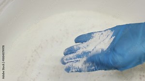 production and quality control of washing powder at the household chemicals factory Stock Video