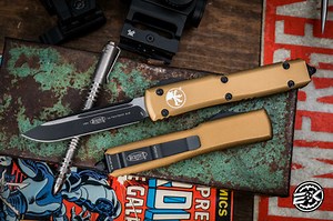 Microtech Ultratech Tan OTF Automatic Knife 3.4" Drop Point Black 121-1TA