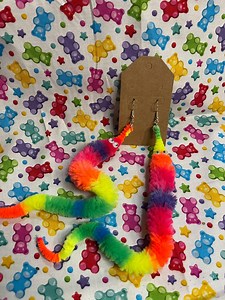Rainbow Worm on A String Earrings - Etsy
