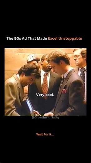 Sathy on Instagram: "This 1990s Microsoft Excel advertisement is a classic example of product storytelling through emotional positioning rather than technical showcasing. The ad depicted two businessmen rushing into an elevator before a crucial meeting - one panicking with no data or tables ready, while the other calmly builds a full spreadsheet using Excel’s automation, formatting, and formula capabilities before reaching the next floor. This campaign demonstrated Excel’s core value: speed, rel