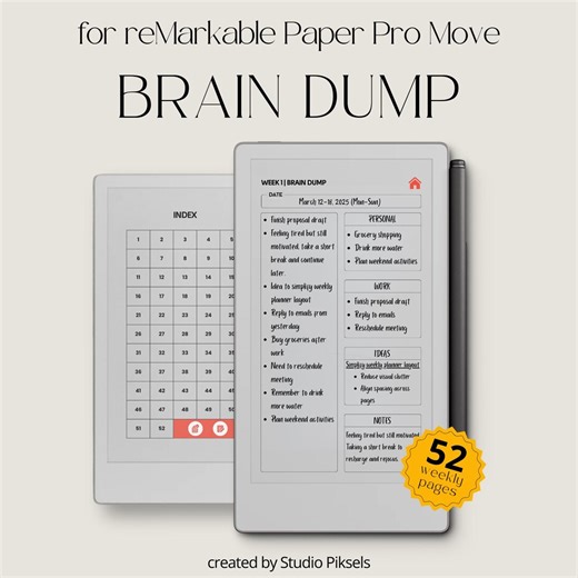 Brain Dump Journal for Remarkable Paper Pro Move: Hyperlinked Weekly Focus and Priority Planner With Extra Checklist and Notes - Etsy