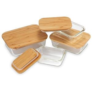 [Hot Item] BPA Free Airtight Freezer Oven Safe Meal Prep Glass Food Storage Containers Lunch Bento Box Set with Bamboo Lids