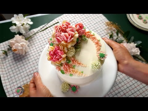 EASY WAY TO MAKE KOREA BUTTER CREAM AND NICE DECORATE BUTTER CREAM FLOWER CAKE
