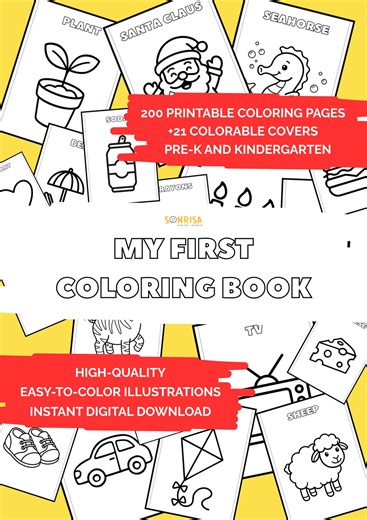 My First Coloring Book Printable – +200 Easy Pre-k & Kindergarten Coloring Pages (instant Digital Download) - Etsy