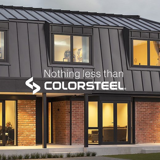18K views · 13 reactions | Bold contrasts, timeless appeal. The striking blend of red brick and COLORSTEEL FlaxPod® creates a unique exterior palette for this home. Colour: FlaxPod® Profile: Euroline® Installer: Cowperthwaite Roofing Ltd Rollformer: Steel & Tube | COLORSTEEL | Facebook