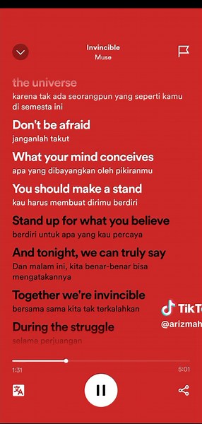 Lirik dan Terjemahan Invincible - Muse