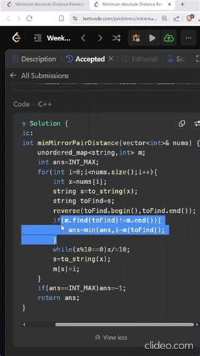 3761. Minimum Absolute Distance Between Mirror Pairs | Editorial | Leetcode #coding #dsa #trending