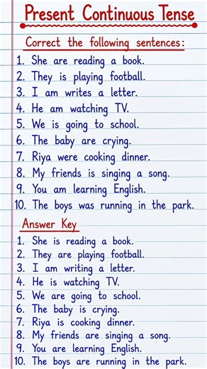 Present Continuous Tense Worksheet | Correct the Sentences