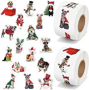 H1vojoxo Christmas Dog Sticker Rolls - 1000PCS Holiday Dog Stickers for Kids 16 Designs Christmas Cute Dogs Realistic Stickers Funny Xmas Dogs Sticker for Envelopes Craft