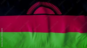 MALAWI COUNTRY FLAG. A mesmerizing, ultra-slow-motion video of a high-quality flag gracefully waving in the wind, capturing every delicate ripple and fold in stunning detail.