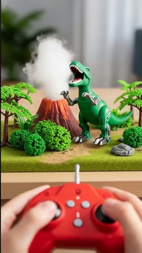 RC Dinosaur Toy Roars in Mini Jungle Diorama | Kids POV Remote Control #remotecontrol #kidsshorts