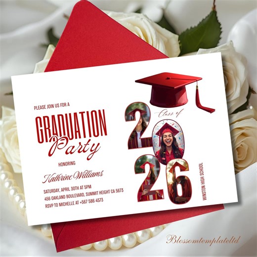 RED Graduation Mini Invitation, Red Minimalist Grad Party Insert Card Printable, Simple Graduation Enclosure Card, 2026 Grad Invite - Etsy