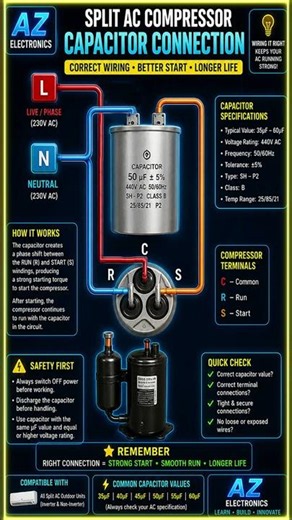 Split AC Compressor Capacitor Connection Explained | Easy Wiring Guide for Beginners