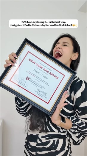 Chetali Chadha | Skincare Educator on Instagram: "HARVARD CERTIFIED - 20 year old Chetali Would Cry 😭 Back in 2019, when I started this journey, I had zero Instagram, zero social media family - just a quiet passion for skincare and a camera that barely captured what I saw in my head. No plan. No promise. Just love for something that made people feel good in their skin And today this… a solid certification from Harvard Medical School in Skincare. This isn’t just paper, it’s a piece of the