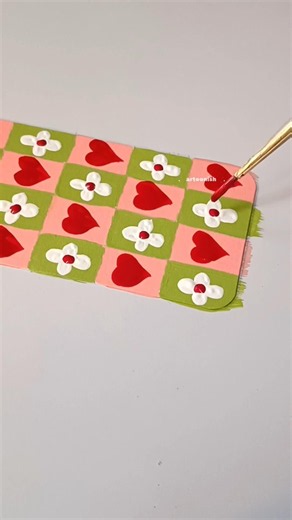 Hearts & Blossoms Checkerboard Bookmark ❤️💮 Hand-Painted Acrylic Bookmark #bookmark #acrylicpainting