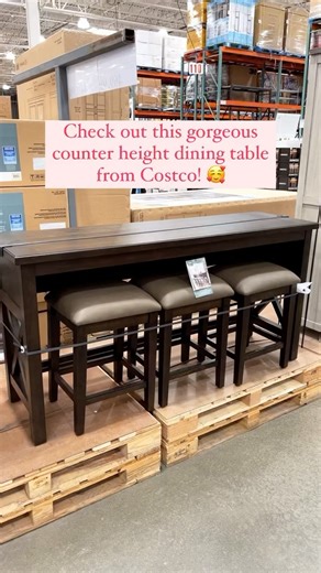 Costco Buys on Instagram: "Check out this gorgeous counter height dining table from Costco! 🥰 This includes the table and three chairs made with bonded leather upholstery! It also has two outlets and three USB ports! Grab this set at Costco for $449.99! #costco #diningtable #furniture"