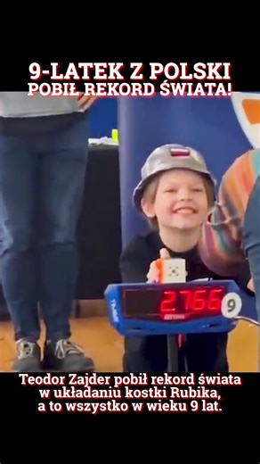 Dziewięcioletni Polak, Teodor Zajder pobił rekord świata w układaniu kostki Rubika😲 I ta radość na końcu! | BZItvi