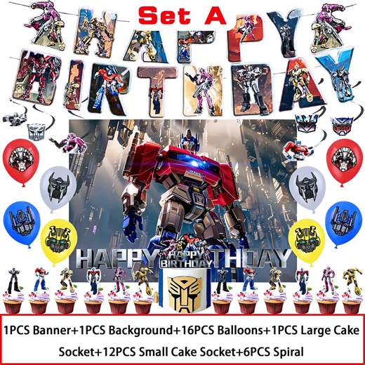 Super Robot Birthday Party Decoration Set,transformers Cake Topper&cupcake Toppers,autobots Party Theme,balloons,hanging Swirls,backdrop - Etsy