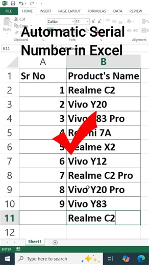 Automatic Serial Number in Excel #excel #shorts