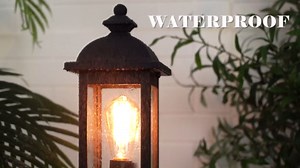 FEMILA Dusk to Dawn Outdoor Post Light, Waterproof Pole Lantern Light Fixture, Exterior Lamp Posts Outdoor Lighting for Garden Patio Yard Pathway Driveway, Clear Glass Panel, 4FD54P-PC BK