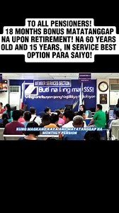 TO ALL PENSIONERS! 18 MONTHS BONUS MATATANGGAP NA UPON RETIREMENT! NA 60 YEAR'S OLD AND 15 YEARS IN SERVICE BEST OPTION PARA SAIYO! Ang full video po ay nasa post po. Click lang po pangalan ko tapos scroll. Thanks God bless Nasa comment section din po ang link sa full video na ito. #pension #senior #highlights #highlightseveryonefollowers #highlights2025 #fbreelsvideo | Glenda Tutorial