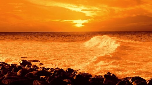 Orange Sunset, Ocean, Waves. Free Stock Video