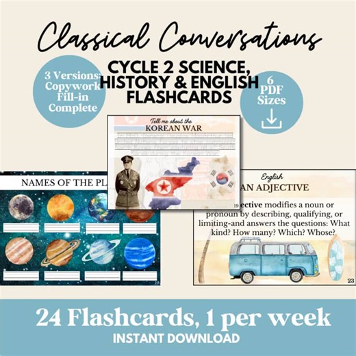 Classical Conversations Cycle 2 Science History & English Memory Work Flashcards