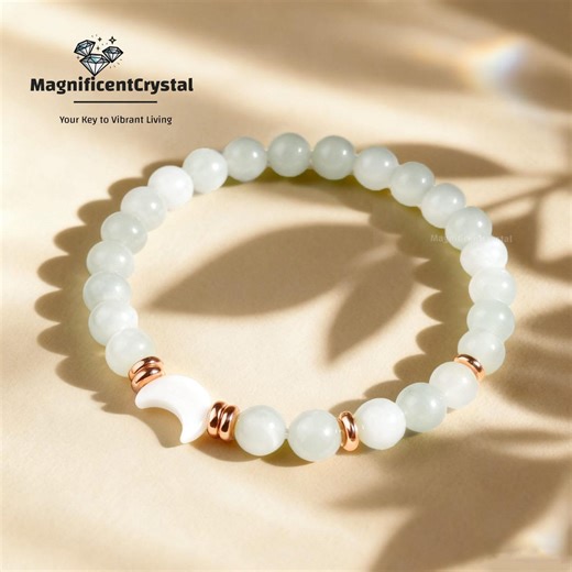 Lunar Balance Moonstone Mother of Pearl Bracelet, Women Jewelry, Crescent Moon & Energy Flow - Etsy