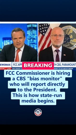 Really American on Instagram: "BREAKING: FCC Commissioner is hiring a CBS "bias monitor" who will report directly to the President. This is how state-run media begins. Follow @reallyamericanmedia for more."