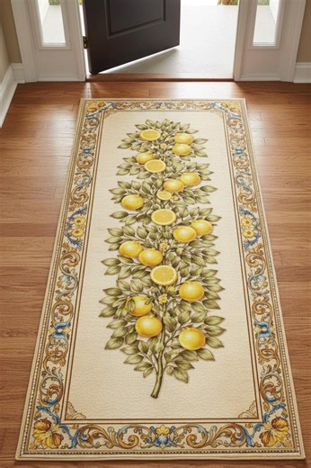 Lemon Kitchen Runner Rug, Mediterranean Citrus Tree, Farmhouse Style Carpet - Etsy
