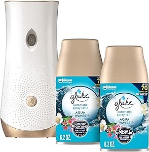 Glade Automatic Spray Refill and Holder Kit, Air Freshener for Home and Bathroom, Aqua Waves, 6.2 Oz, 2 Count