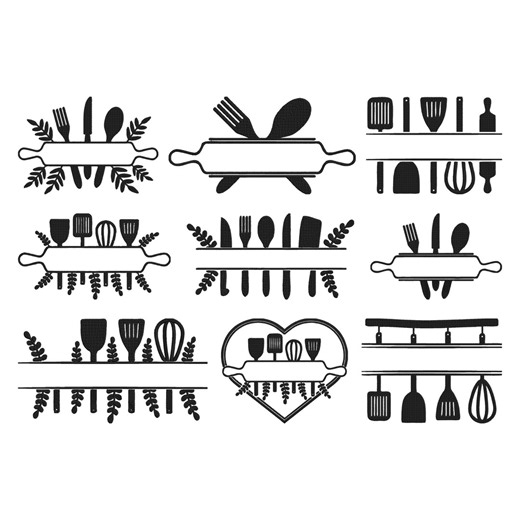 Kitchen Utensils Embroidery Design, Cooking Utensils Monogram Frame Machine Embroidery File, 9 Design, 9 Size, Instant Download - Etsy