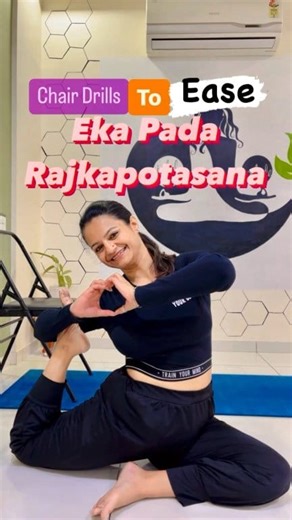Chair Drills to Learn Eka Pada Rajkapotasana with Ease and Alignment #ekapadarajakapotasana #oneleggedkingpigeon #kingpigeonpose #yogarimaa #yogawithprops | yogarimaa