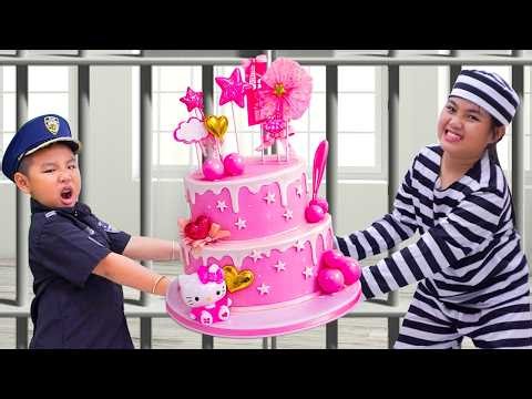Annie & Johnny's Special Cardboard Birthday Cake Surprise at the Police Station! 🎂🚓