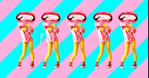 Minimal animation design.Funny Dancing Lips Girl. Gif motion style