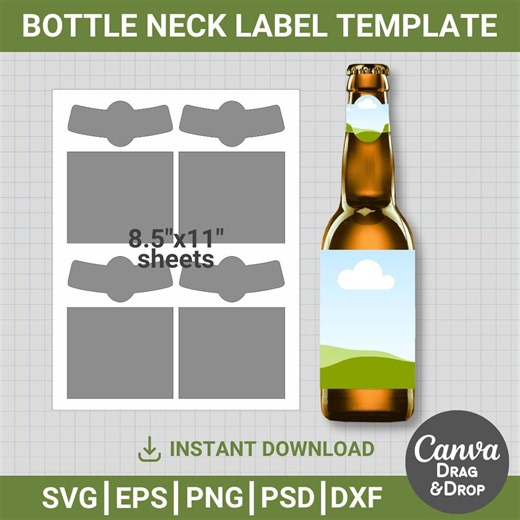Beer Label Blank Template, Editable, Bottle Beer Neck Label Template, Bottle Neck Label Svg, Cricut, Png, Canva, Drag & Drop - Etsy