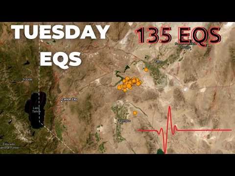 135 Aftershocks from 5.7 Nevada Earthquake. Northern California activity. Tuesday update.