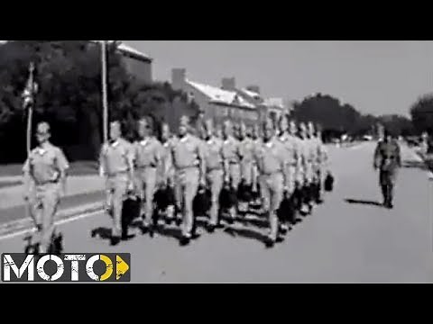 Marine Corps Drill Instructor Marches Platoon