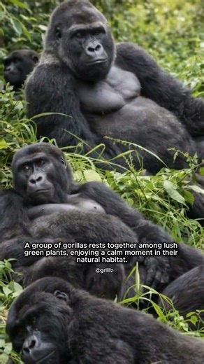 Gorilla Group Resting Together in a Lush Green Forest Habitat