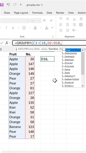 GROUPBY in Excel