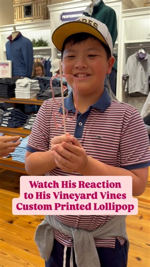 The Sugar Printer | Brand Activations & Events | Candy Printer on Instagram: "We printed a custom Vineyard Vines Murray lollipop and his face lit up instantly. This is why live sugar printing stops people in their tracks. #thesugarprinter #sugarprinter #thesweetprinter #3dprintedcandy #candyprinter #sweettech #retailmarketing #brandactivation #brandactivationagency #brandactivations"