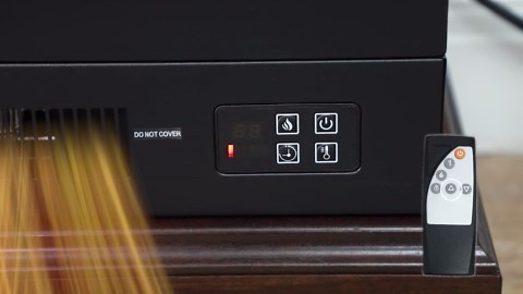 HOMCOM 26" Electric Fireplace Stove, 1400W Freestanding Fireplace Heater with Adjustable Temperature, Overheat Protection, Remote Control, Brown