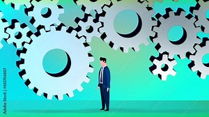 Cogs and businessman turning it. Cartoon animation businessman and businesswoman turning them. Business animations series. Stock Video