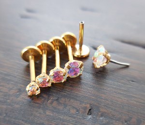 20g 2-4mm Flat Back Nose Stud Labret Thread Less Earrings Helix Prong Set Tragus AB Crystal Push Pin 6mm-8mm Ring Cartilage Gold Tone - Etsy