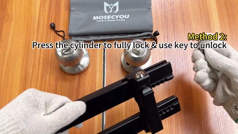 Double Door Locking Device, French Door Lock Security Barricade, Keyed Extra Door Lock for Doors with Double Handles/Knobs/Levers, All Metal Construction, Safety U-Shaped Bar Prevent Kick Ins