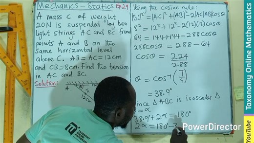 Statics Mechanics: Using Lami's Theorem to Find Tensions in Strings used to Suspend a Body | Ep 29 #highlight #followers #21stdigiskillz #SPSCAmbassador #physics #Mechanics #highlights | Taxonomy online mathematics