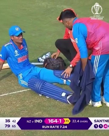 Big blow for India – Shubman Gill walks off due to injury 😲 #CWC23 #INDvNZ | ICC - International Cricket Council