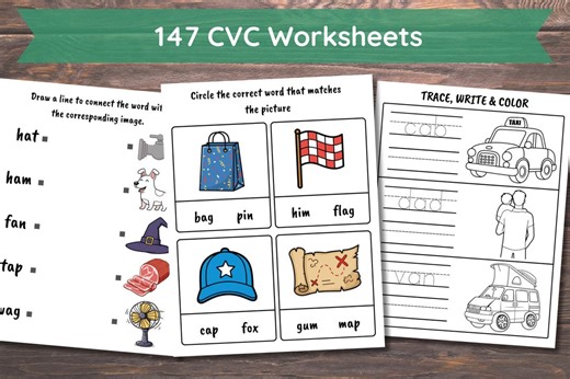 CVC Words Worksheets, CVC Word Families Phonics Worksheets: Kindergarten & Grade 1, Literacy Activities, Learn to Read, Blends and Digraphs - Etsy