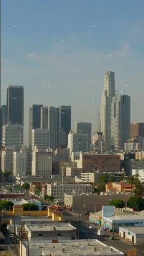 Beautiful City Skyline of California metropolitan area of Downtown Los Angeles, Aerial slow