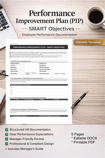 Performance Improvement Plan Template | SMART Goals PIP | Editable HR Form - Etsy UK